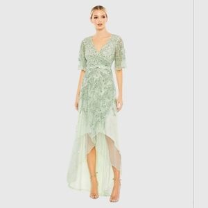 Mac DuggalSequined Butterfly Sleeve High Low Gown Size 14 NWT